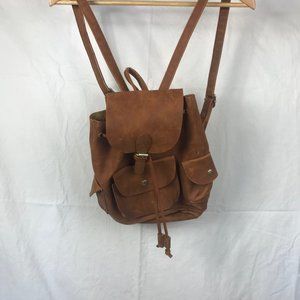 Faux brown leather small backpack